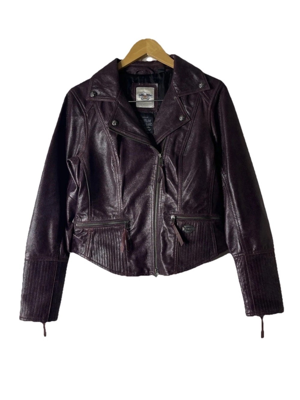 Harley Davidson Womens Geneveve lambskin Leather Biker Jacket Burgundy Medium